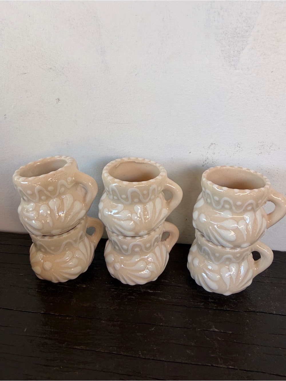 Mexican Talavera Tequila Mini Mugs in Cream Glaze - Set of 6